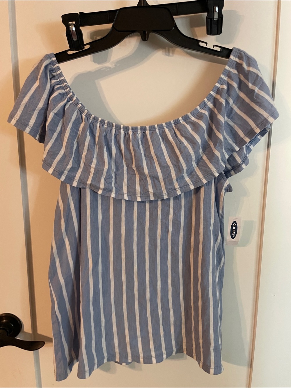 Old Navy Blue and White Striped Off-Shoulder Tunic